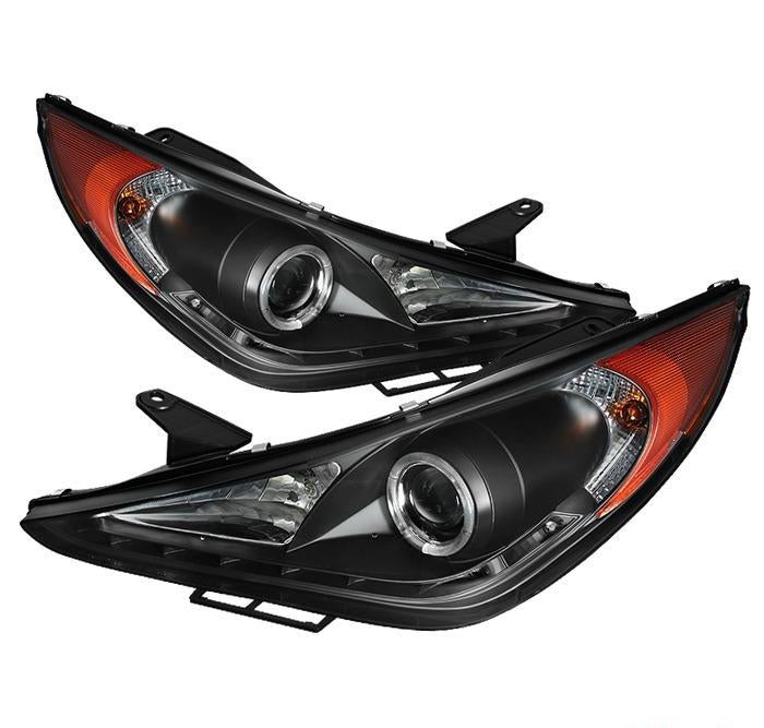 Halo Projector Headlights Black LED High H7 DRL - Spyder Auto 2011-13 Hyundai Sonata