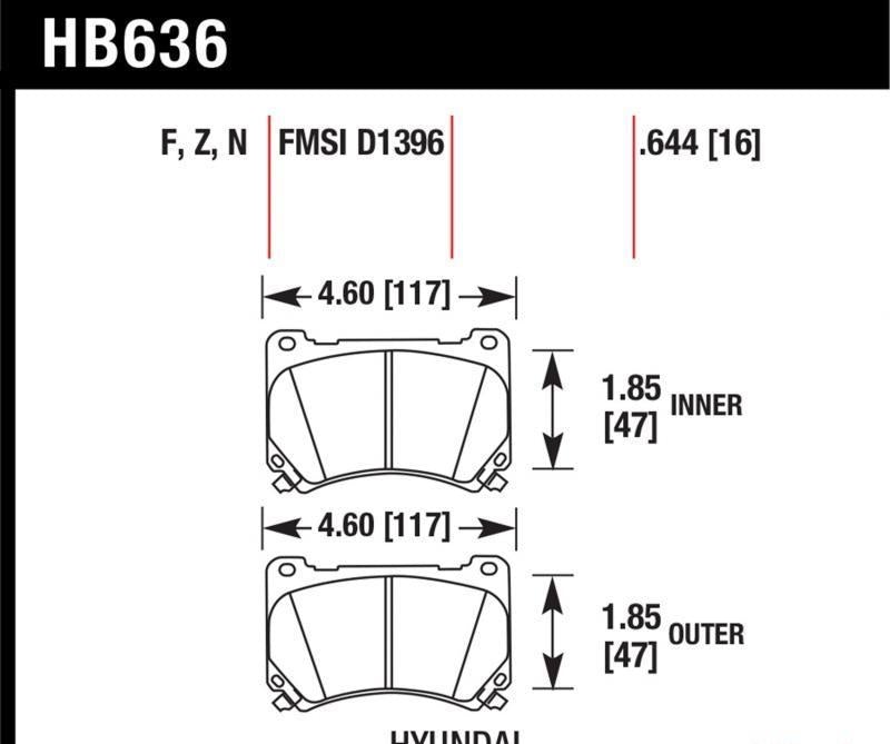 Disc Brake Pad Front HB636N.644 - Hawk Performance 2010 Hyundai Elantra  and more