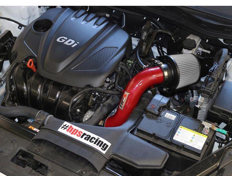 Short Ram Air Intake Incl. Heat Shield Red - HPS Performance Products 2011-14 Hyundai Sonata