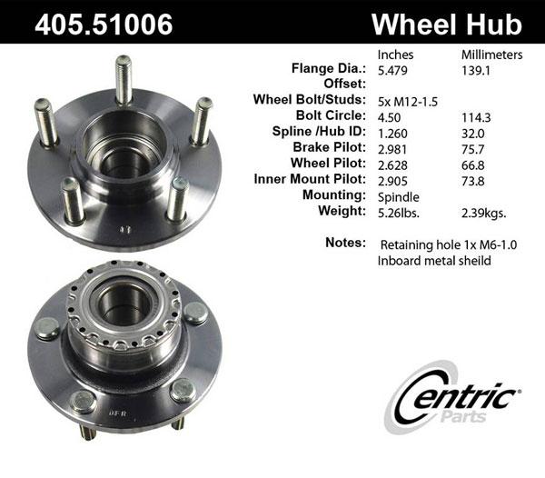 Wheel Hub Single W/ Bearing C-tek Series - Centric Parts 2003-2004 Tiburon 4 Cyl 2.0L
