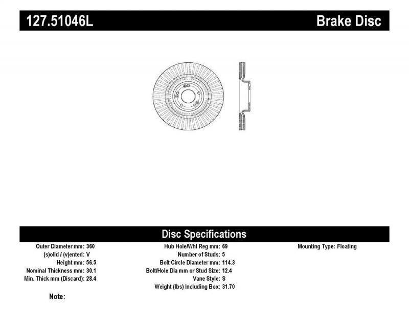 Brake Rotor Front Left Drilled Slotted - StopTech 2012-16 Hyundai Equus  and more