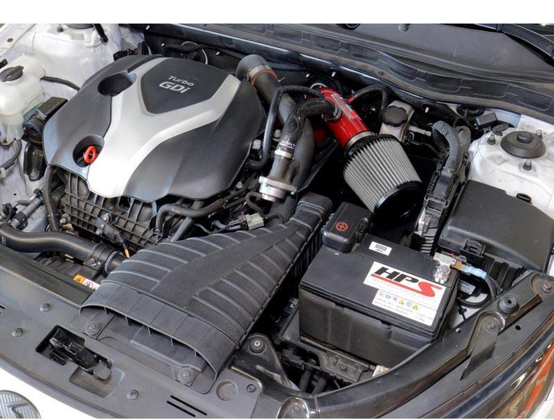 Short Ram Air Intake Air Intake Kit Incl. Heat Shield Red - HPS Performance Products 2011-14 Hyundai Sonata