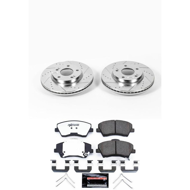 Brake Disc And Pad Kit Set Of 2 Cross-drilled And Slotted Z36 Extreme Truck And Tow - Powerstop 2017-2020 Elantra 4 Cyl 1.4L