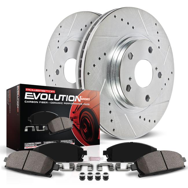 Brake Disc And Pad Kit Set Of 2 Cross-drilled And Slotted Z23 Evolution Sport - Powerstop 2013-2014 Accent 4 Cyl 1.6L