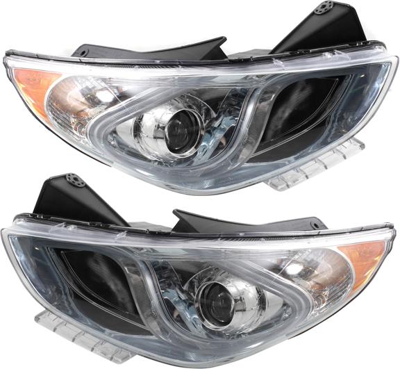 Headlight Set Of 2 Clear Capa Certified W/ Bulb(s) - Replacement 2011-2015 Sonata