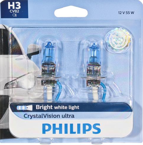 Headlight Bulb 12v 55w Set Of 2 Crystalvision Ultra Series H3 - Philips Universal