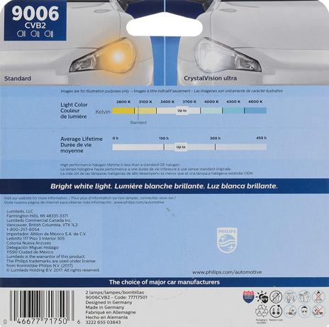 Headlight Bulb 12v 55w Set Of 2 Crystalvision Ultra Series 9006 - Philips Universal