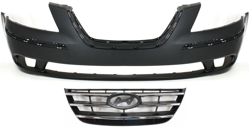 Grille Assembly Set Of 2 Black Plastic - Replacement 2009-2010 Sonata