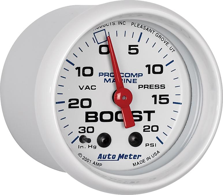 Boost Gauge Single White Marine Series - Autometer Universal