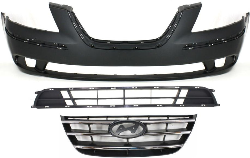 Bumper Cover Set Of 3 W/ Fog Light Holes - Replacement 2009-2010 Sonata 4 Cyl 2.4L