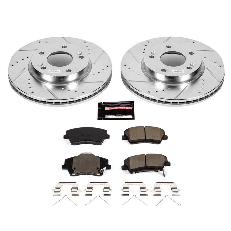 Brake Disc And Pad Kit Set Of 2 Cross-drilled And Slotted Z23 Evolution Sport - Powerstop 2017-2020 Elantra 4 Cyl 1.4L