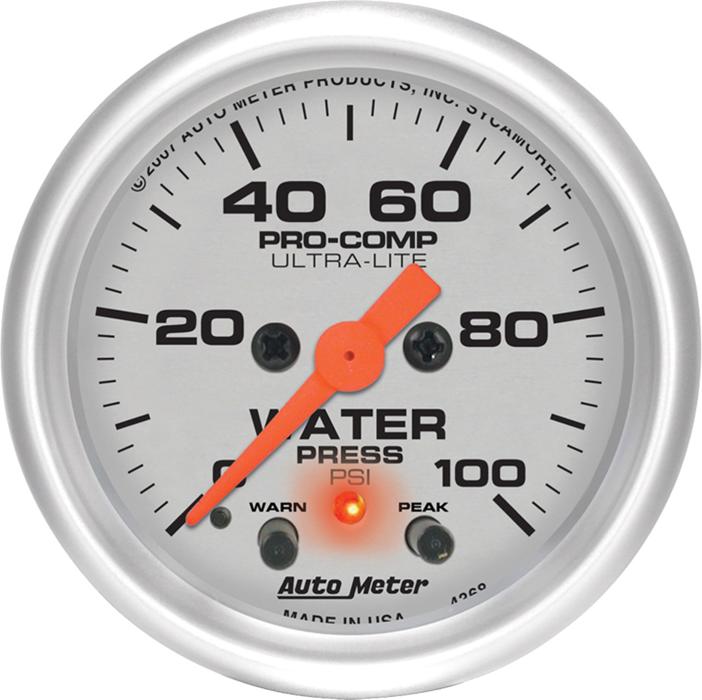Water Pressure Gauge Single Silver Ultra-lite Series - Autometer Universal