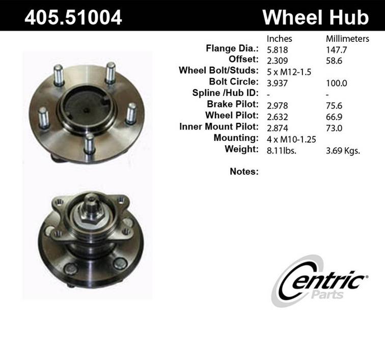 Wheel Hub Single W/ Bearing C-tek Series - Centric Parts 2005 Sonata 4 Cyl 2.4L