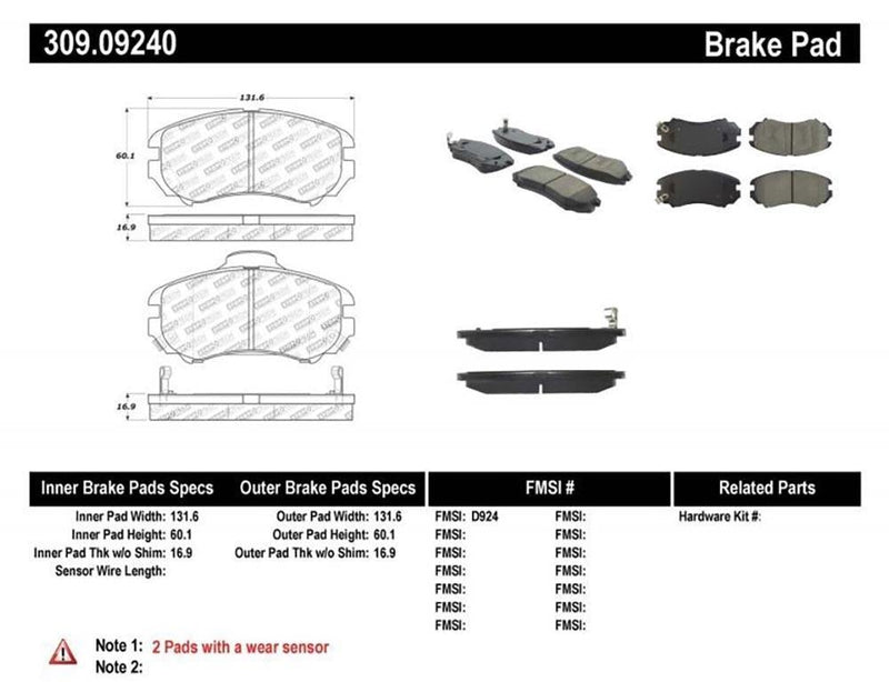 Brake Pad w/ Shim Hardware Front - StopTech 2005-09 Hyundai Tucson  and more