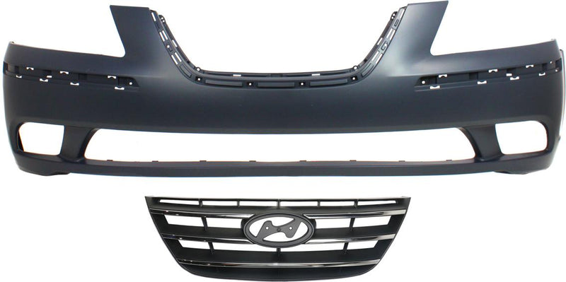 Grille Assembly Set Of 2 Black Plastic Capa Certified - Replacement 2009-2010 Sonata
