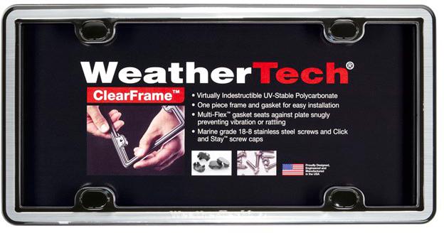 License Plate Frame Single Brushed Stainless Black Trim Eastman Durastar Polymer Cleare Series - Weathertech Universal