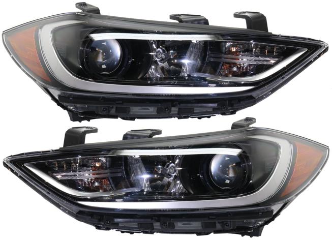 Headlight Set Of 2 Clear W/ Bulb(s) - Replacement 2017-2018 Elantra