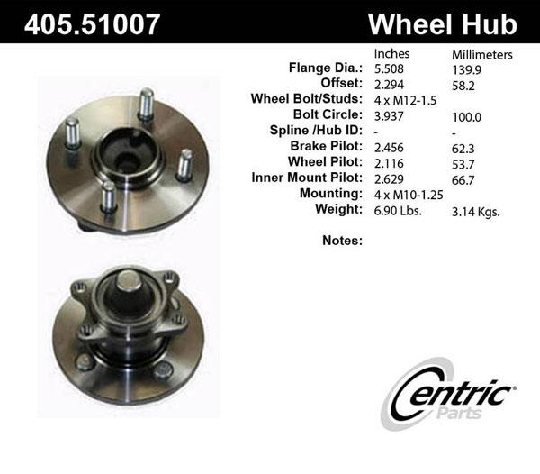 Wheel Hub Single W/ Bearing Premium Series - Centric Parts 2007-2011 Accent