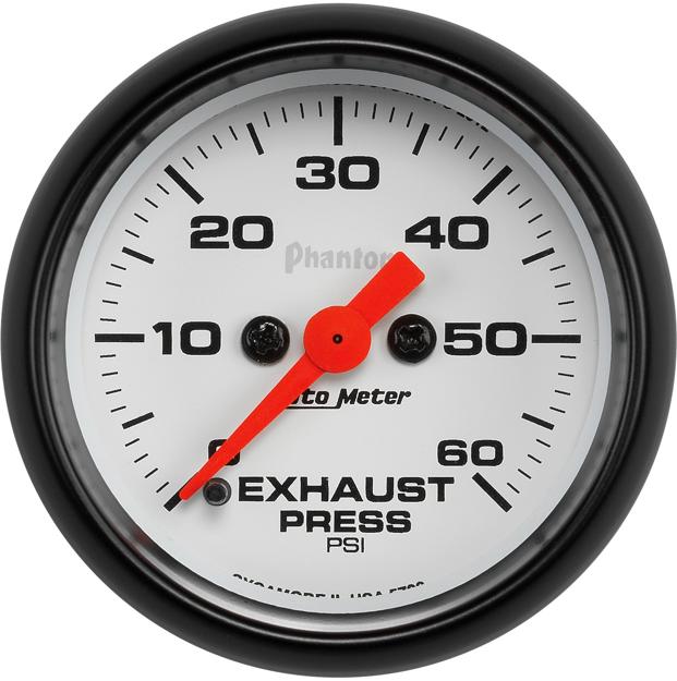 Exhaust Pressure Gauge Single White Phantom Series - Autometer Universal