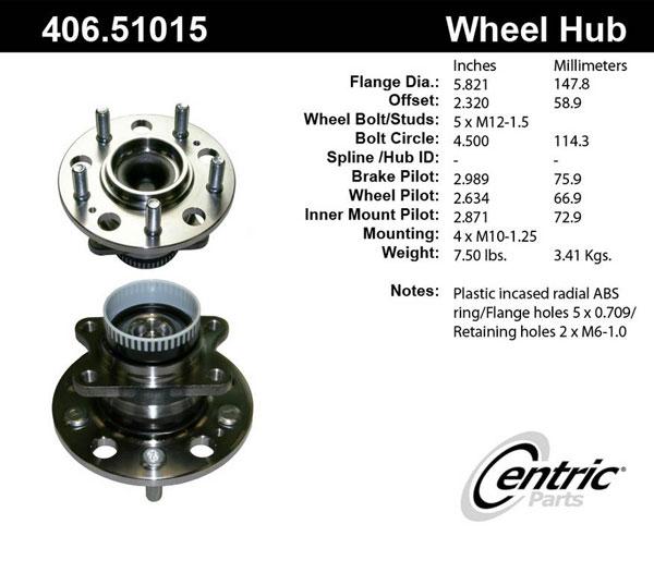 Wheel Hub Single W/ Bearing Premium Series - Centric Parts 2009-2010 Sonata