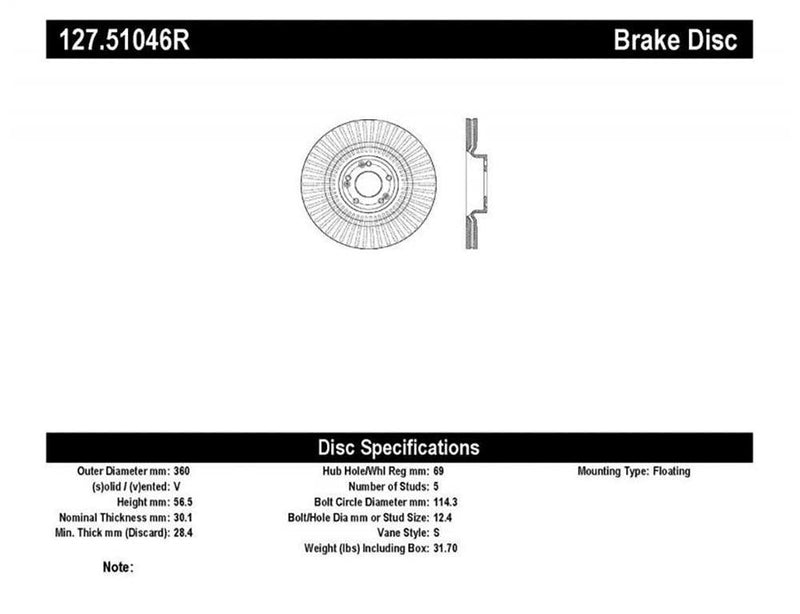 Brake Rotor Front Right Drilled Slotted - StopTech 2012-16 Hyundai Equus  and more