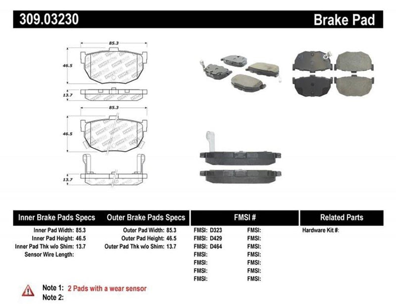Brake Pad w/ Shim Hardware Rear - StopTech 2000-08 Hyundai Tiburon