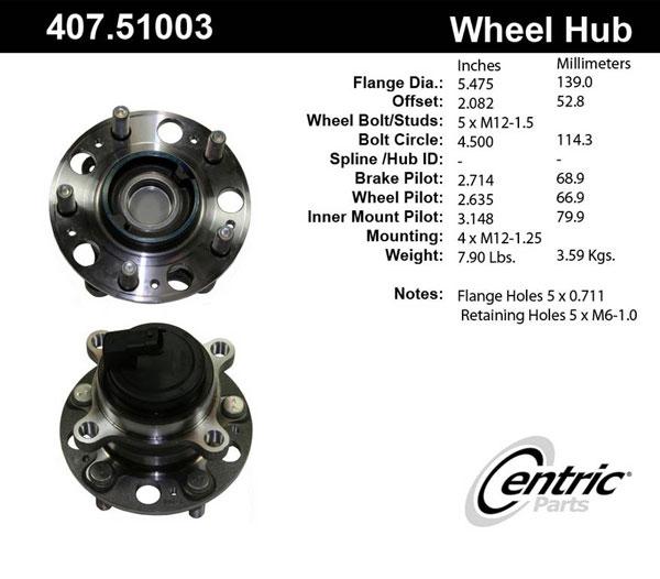 Wheel Hub Single W/ Bearing Premium Series - Centric Parts 2009-2014 Genesis