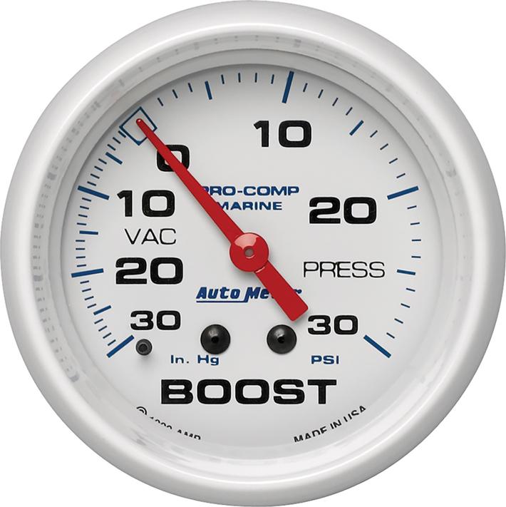 Boost Gauge Single White Marine Series - Autometer Universal