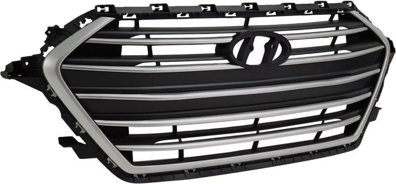 Grille Assembly Single Silver Black Plastic - Replacement 2017-2018 Elantra 4 Cyl 1.4L