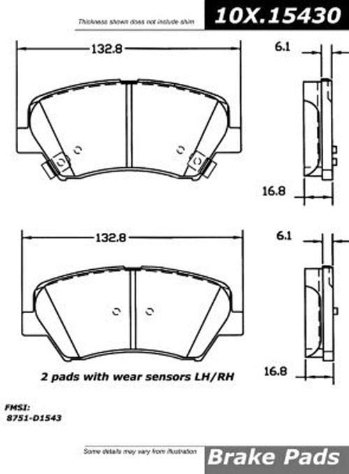 Brake Pad Set Set Of 2 Ceramic Posi-quiet Series - Centric Parts 2011-2015 Elantra 4 Cyl 1.8L