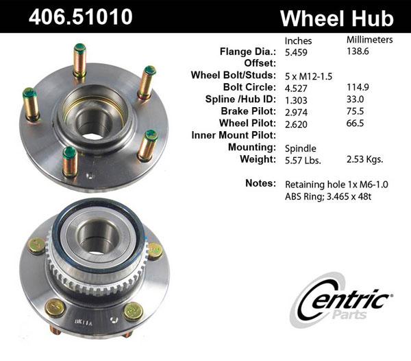 Wheel Hub Single W/ Bearing C-tek Series - Centric Parts 2005-2006 Tucson 4 Cyl 2.0L