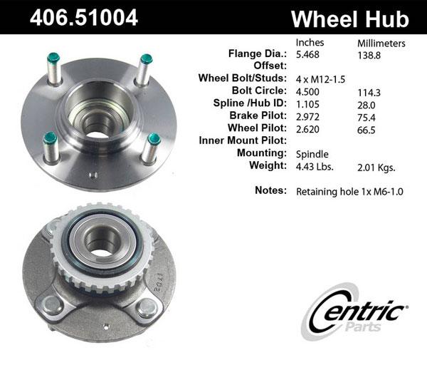 Wheel Hub Single W/ Bearing Premium Series - Centric Parts 1994-1998 Elantra 4 Cyl 1.8L