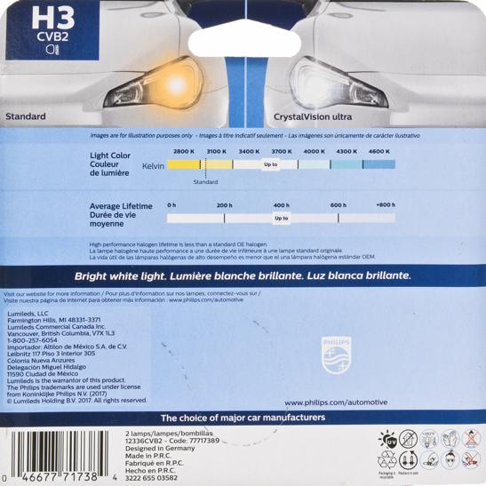 Headlight Bulb 12v 55w Set Of 2 Crystalvision Ultra Series H3 - Philips Universal