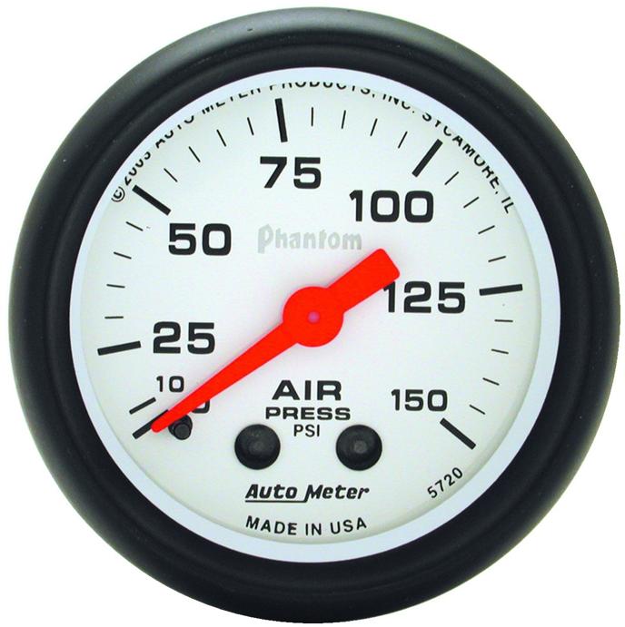 Air Pressure Gauge Single White Phantom Series - Autometer Universal