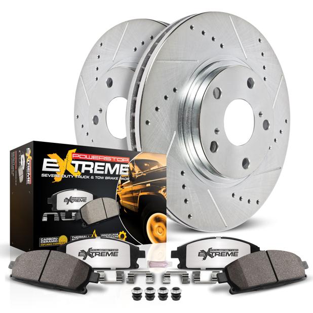 Brake Disc And Pad Kit Set Of 2 Cross-drilled And Slotted Z36 Extreme Truck And Tow - Powerstop 2017 Ioniq 4 Cyl 1.6L