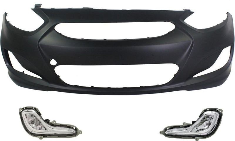 Bumper Cover Set Of 3 Capa Certified W/ Fog Light Holes - Replacement 2012-2013 Accent