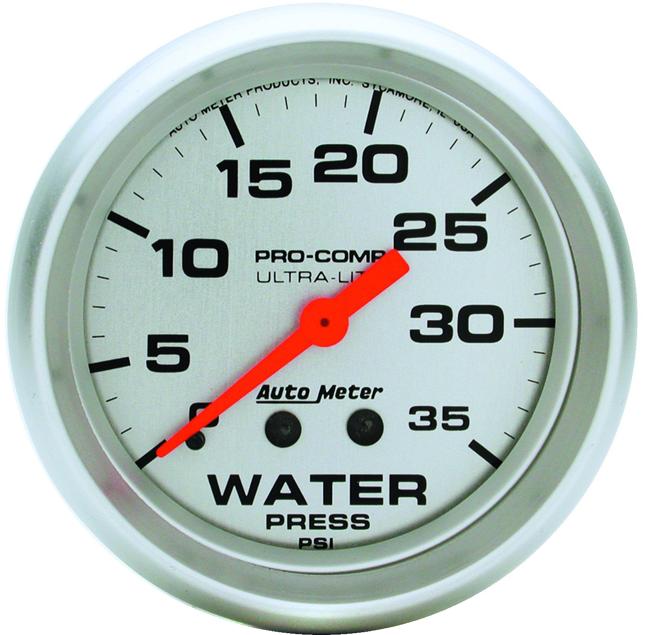 Water Pressure Gauge Single Silver Ultra-lite Series - Autometer Universal