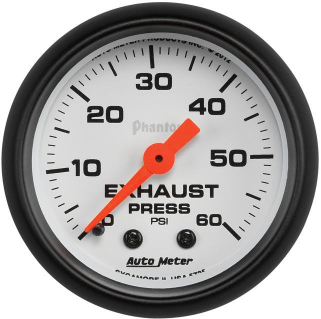 Exhaust Pressure Gauge Single White Phantom Series - Autometer Universal