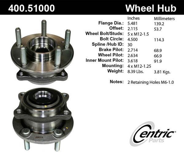 Wheel Hub Single W/ Bearing Premium Series - Centric Parts 2015 Sonata 4 Cyl 1.6L