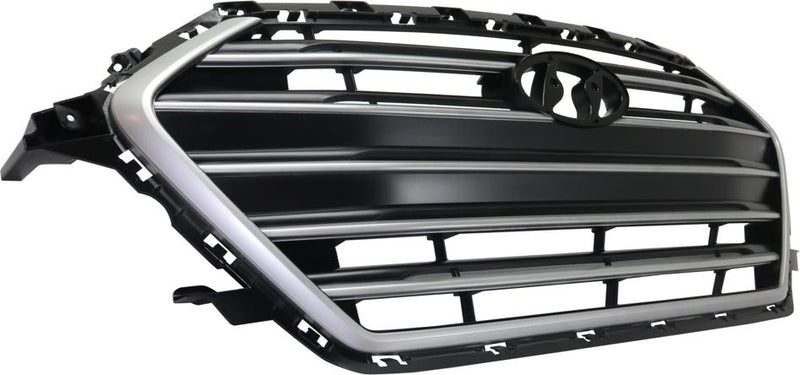 Grille Assembly Single Silver Black Plastic - Replacement 2017-2018 Elantra 4 Cyl 1.4L
