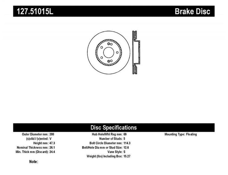 Brake Rotor Front Left Drilled Slotted - StopTech 2005-15 Hyundai Sonata  and more