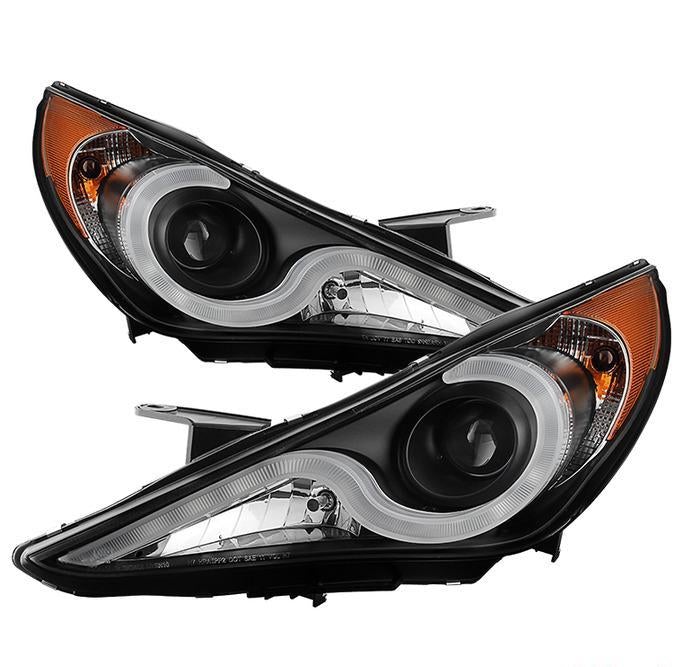 Light Bar Black DRL Projector Headlights High H7 - Spyder Auto 2011-13 Hyundai Sonata