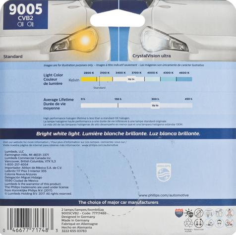 Headlight Bulb 12v 65w Set Of 2 Crystalvision Ultra Series 9005 - Philips Universal