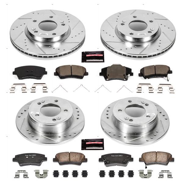 Brake Disc And Pad Kit Set Of 4 Cross-drilled And Slotted Z23 Evolution Sport - Powerstop 2017-2018 Elantra 4 Cyl 1.4L