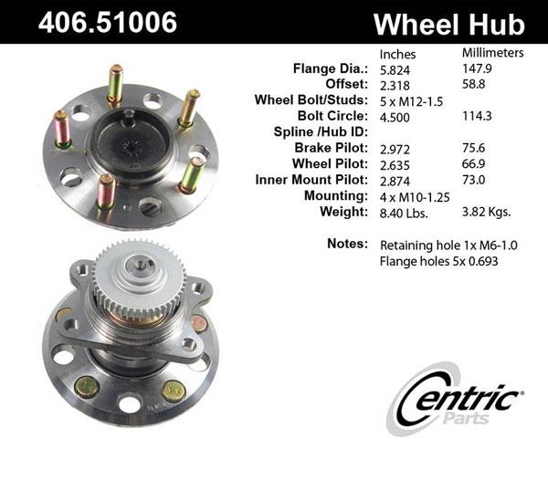 Wheel Hub Single W/ Bearing Premium Series - Centric Parts 2005 Sonata