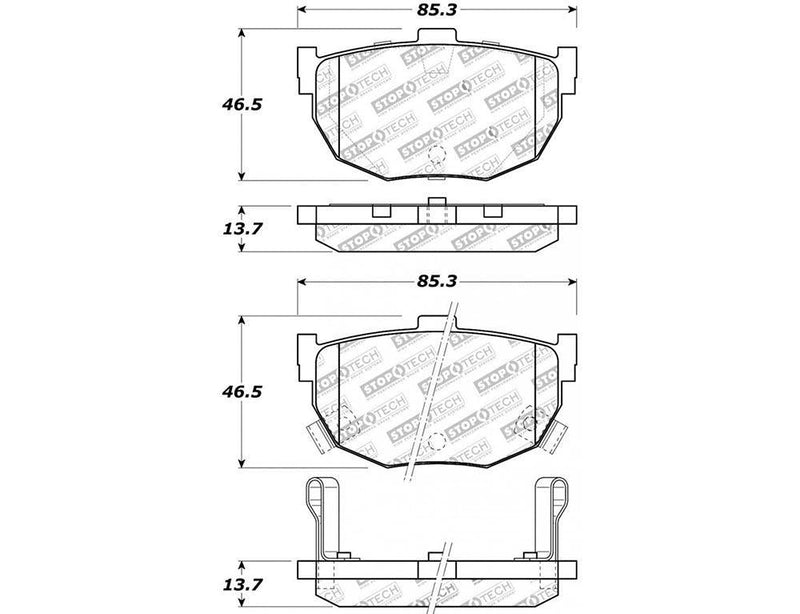 Brake Pad w/ Shim Hardware Rear 308.03230 - StopTech 2000-08 Hyundai Tiburon