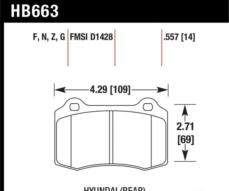 HB663Z.557 Hawk Disc Brake Pad Rear 2010-15 Hyundai Genesis Coupe