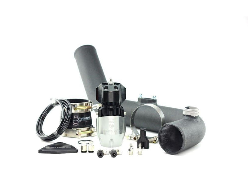 Blow Off Valve Kit Silver Black Synchronic w/ Charge Pipe Powdercoat - Synapse Engineering 2013 Hyundai Genesis Sedan