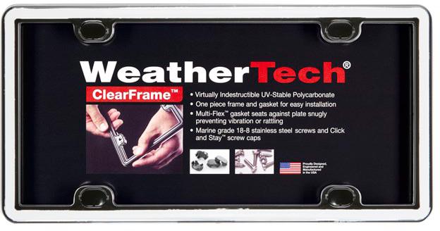 License Plate Frame Single White Black Trim Eastman Durastar Polymer Cleare Series - Weathertech Universal
