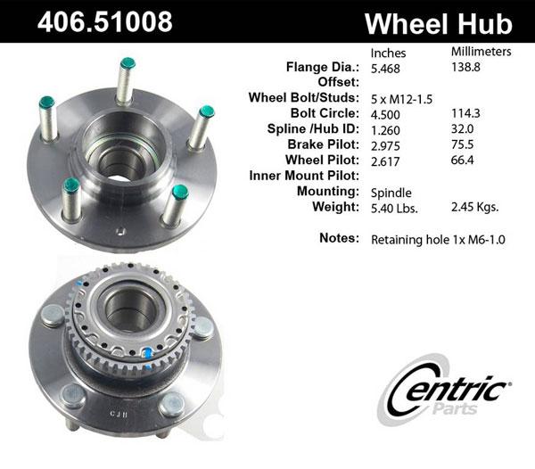 Wheel Hub Single W/ Bearing Premium Series - Centric Parts 2003 Tiburon